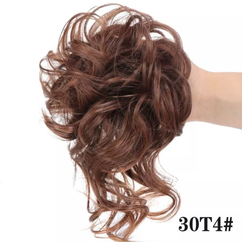 Brown Curly Hair Bun Extension (30T4) with elastic band